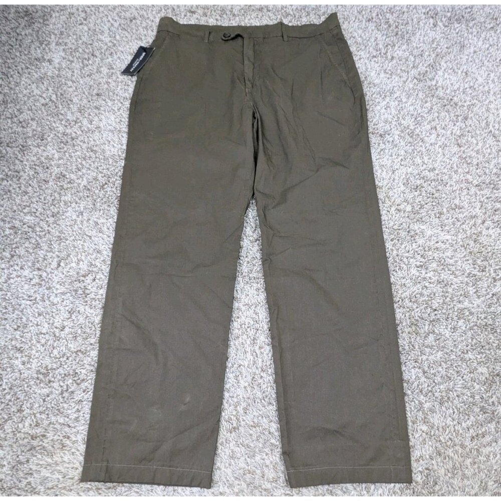 Spier & Mackay Pants Mens 36x32 Dark Olive Flat Front Cotton Chino Khaki READ